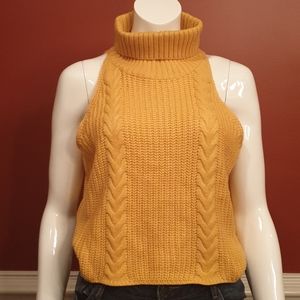 Mustard, Sleeve-less, turtle-neck top